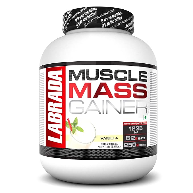 Labrada Muscle Mass Gainer Powder (Gain Weight, Post-Workout, 52g Protein, 250g Carbs,1g Creatine, 500mg L-Carnitine, 9 Servings) 6.6 lbs (3 kg)