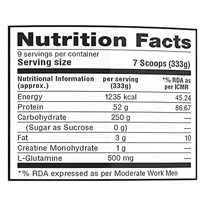 Labrada Muscle Mass Gainer Powder (Gain Weight, Post-Workout, 52g Protein, 250g Carbs,1g Creatine, 500mg L-Carnitine, 9 Servings) 6.6 lbs (3 kg)
