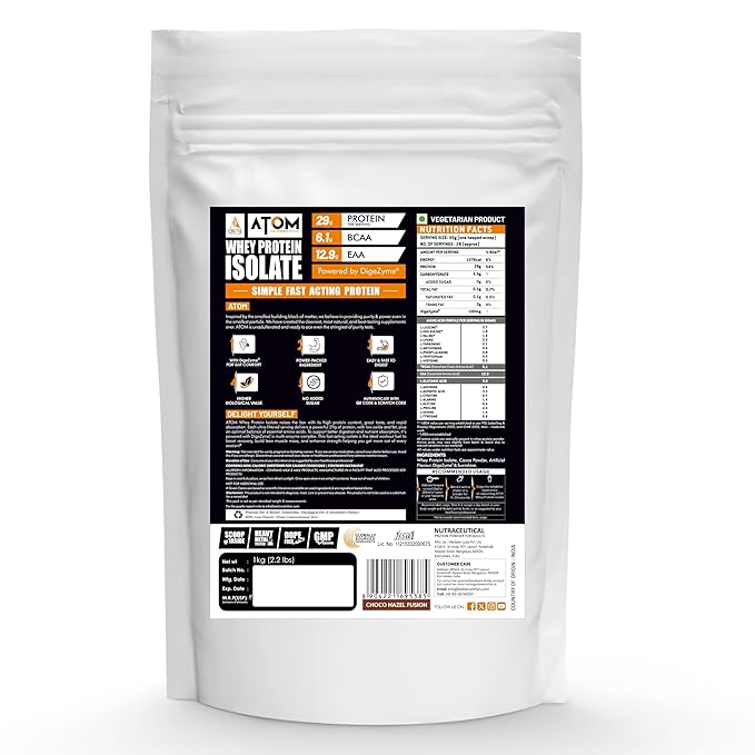 AS-IT-IS ATOM Whey Protein Isolate 1kg | 29g protein, 6.1g BCAA & 12.9g EAA | Ultra Pure-Fast Acting Protein