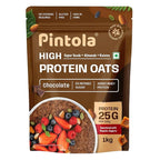 PINTOLA 25g High Protein Oats 1kg, Dark Chocolate,No Refined Sugar, with Almonds Raisin, Pumpkin and Chia Seeds, 8g Fibre, Rolled Oats for weight loss, Breakfast Cereals | Gluten Free