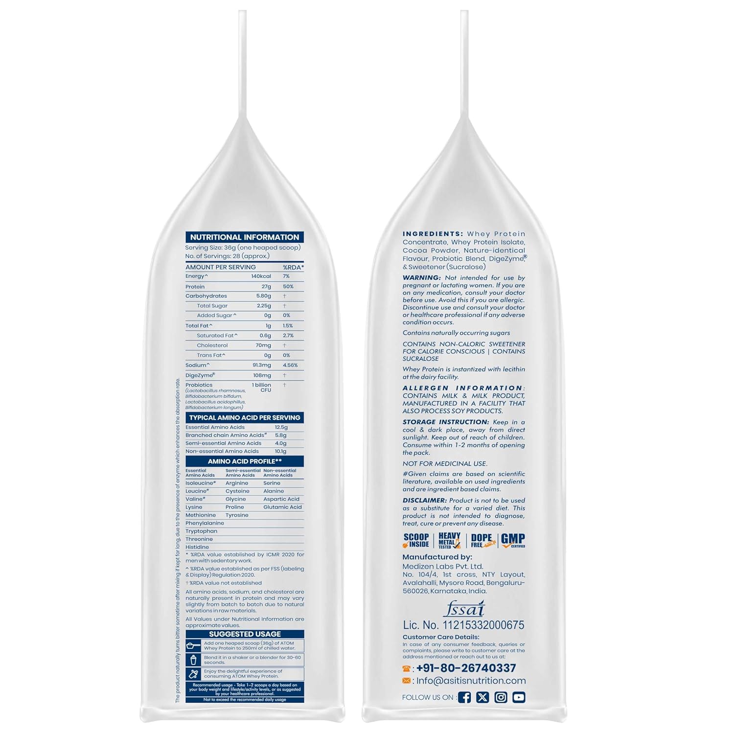 AS-IT-IS ATOM Whey Protein  | 27g protein | Isolate & Concentrate | USA Labdoor Certified | With Digestive Enzymes for better absorption