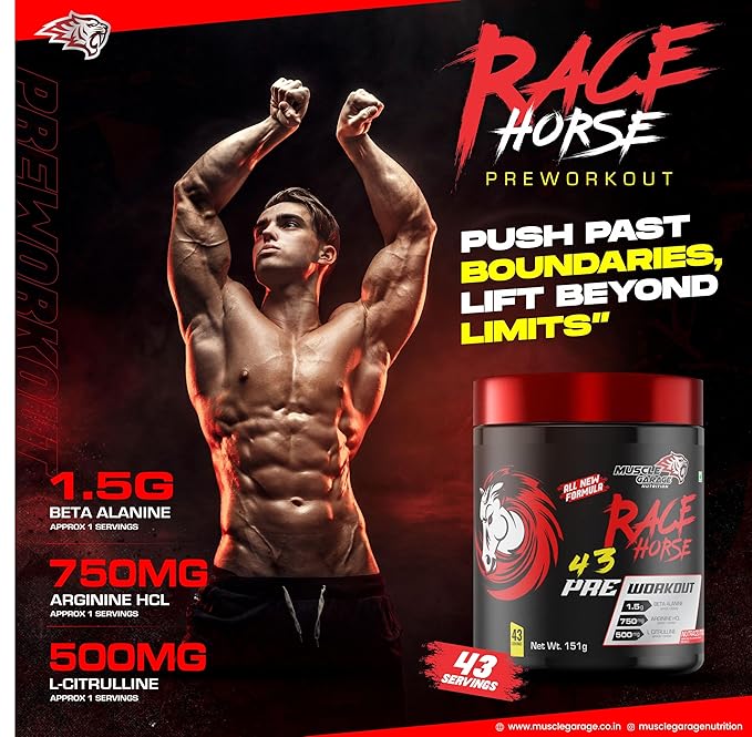 Race Horse Pre-Workout | Energy, Focus, Strength & Muscle Pump Booster – 43 Servings| Explosive Performance Supplement