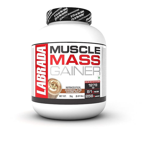 Labrada Muscle Mass Gainer Powder (Gain Weight, Post-Workout, 52g Protein, 250g Carbs,1g Creatine, 500mg L-Carnitine, 9 Servings) 6.6 lbs (3 kg)