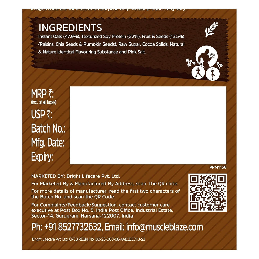 MuscleBlaze Fit High Protein Oats (Dark Chocolate, 1kg) | 22g Protein | Breakfast Cereals for Weight Management