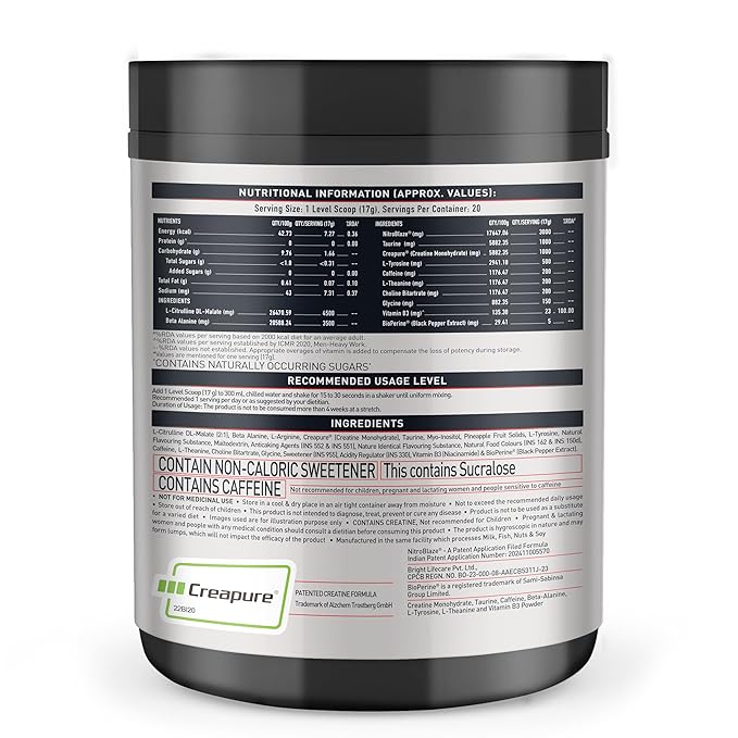 MuscleBlaze Pre Workout Wrathx Powder, Fruit Fury| With Creapure, NitroBlaze & BioPerine