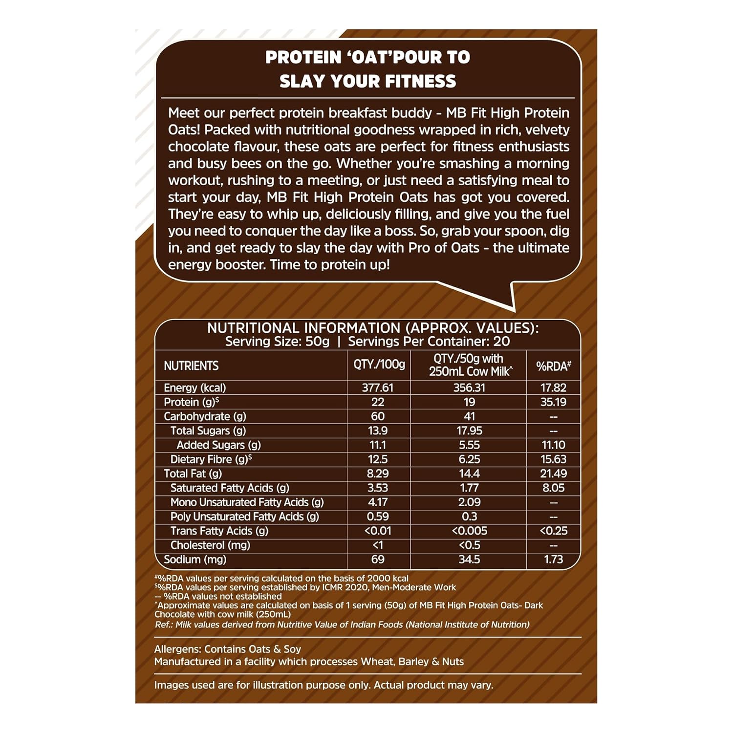 MuscleBlaze Fit High Protein Oats (Dark Chocolate, 1kg) | 22g Protein | Breakfast Cereals for Weight Management