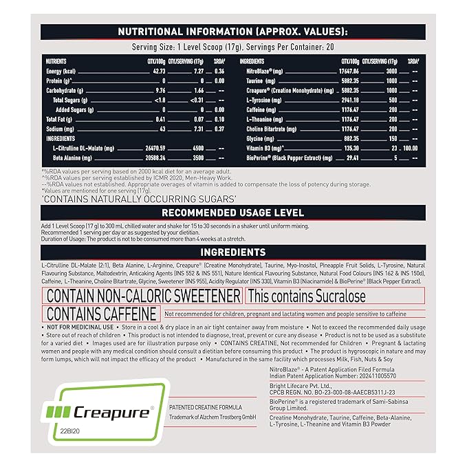 MuscleBlaze Pre Workout Wrathx Powder, Fruit Fury| With Creapure, NitroBlaze & BioPerine