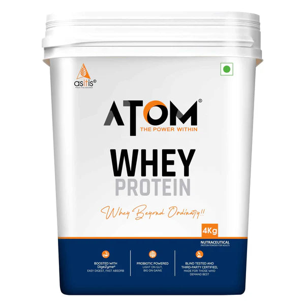 AS-IT-IS ATOM Whey Protein  | 27g protein | Isolate & Concentrate | USA Labdoor Certified | With Digestive Enzymes for better absorption