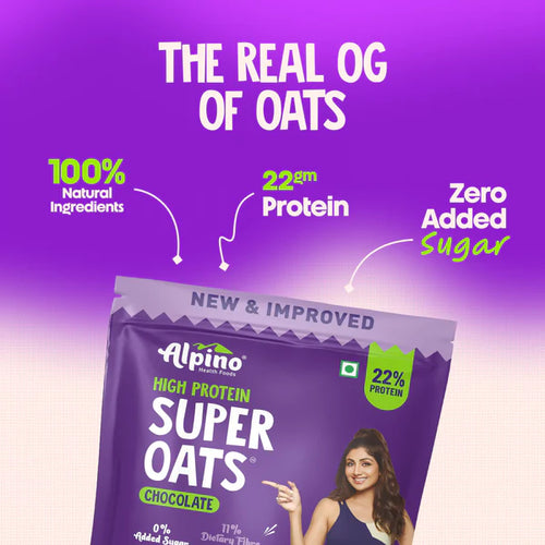 ALPINO 22% High Protein Super  Rolled Oats, Natural Peanut Butter, Cocoa Powder, Nuts & Seeds – 22g Protein, Source of Dietary Fibre & Healthy Fats, No Added Sugar & Salt