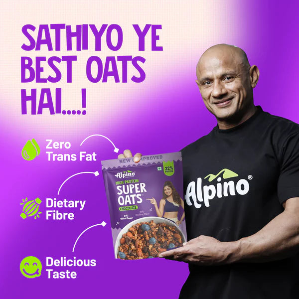 ALPINO 22% High Protein Super  Rolled Oats, Natural Peanut Butter, Cocoa Powder, Nuts & Seeds – 22g Protein, Source of Dietary Fibre & Healthy Fats, No Added Sugar & Salt