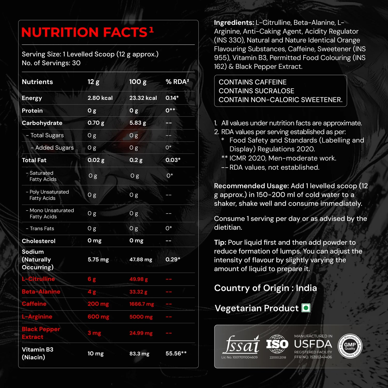 Nutrabay RageX Pre Workout Supplement Powder - 360g, Orange | 200mg Caffeine, 4g Beta Alanine, 6g L-Citrulline, 600mg L-Arginine, & Black Pepper | Muscle Pump & Performance