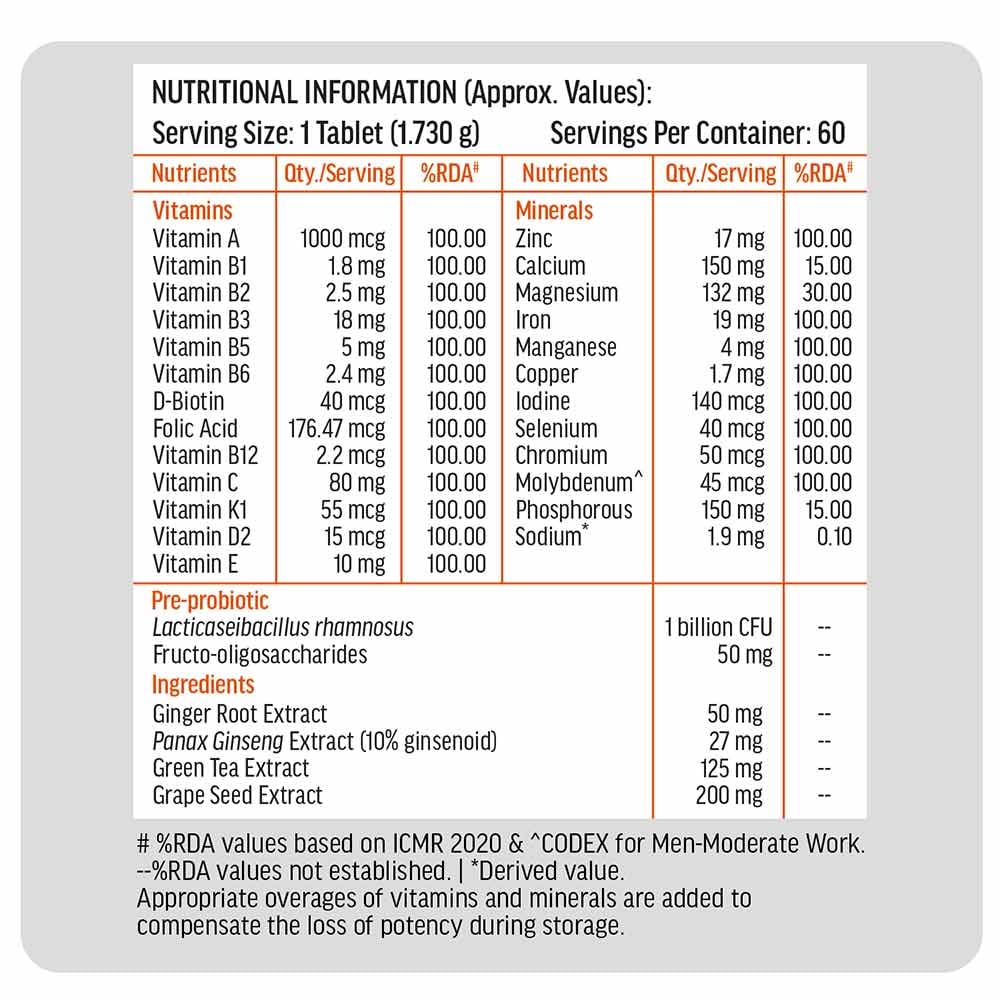 hk vitals Multivitamin Plus Men | Daily Multivitamin for Men, For Energy, Stamina, Immunity, Gut, Heart, Bone & Muscle Health